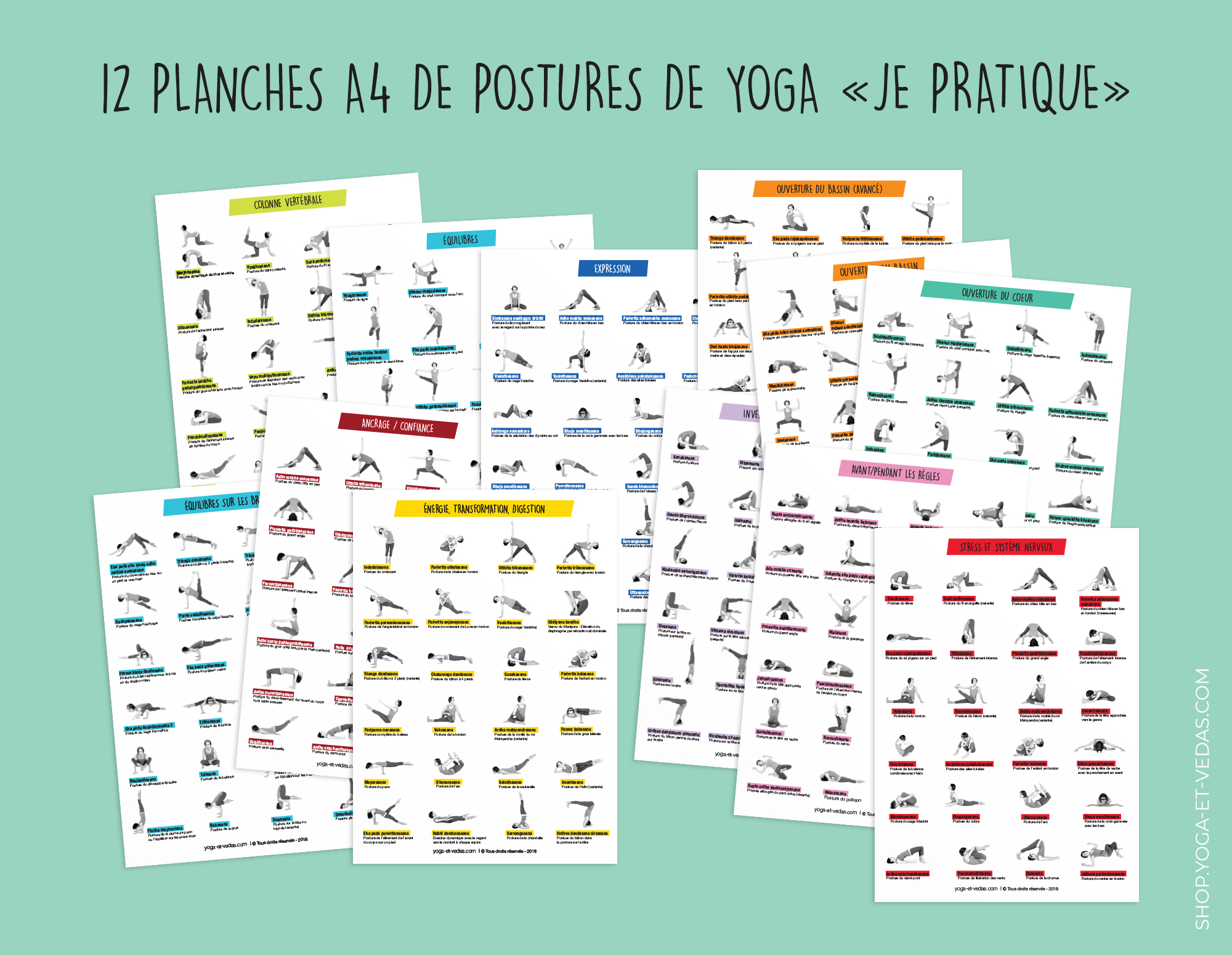 12 yoga asana posters - Shop Yoga&Vedas